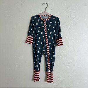 Mebie Baby Zip Romper Star Print Bamboo Red White Blue Long Sleeves Size 3-6M